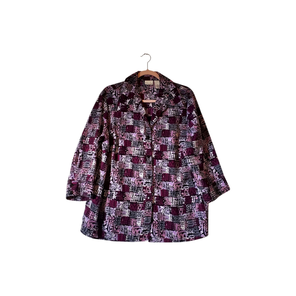 Kim Rogers Purple Black Underneath Tank Two Piece Blouse Plus‎ Size 2X Women